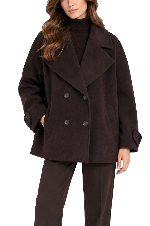 CAPPOTTO CORTO MODELLO BLOUSON IN MISTO LANA DONNA MARRONE