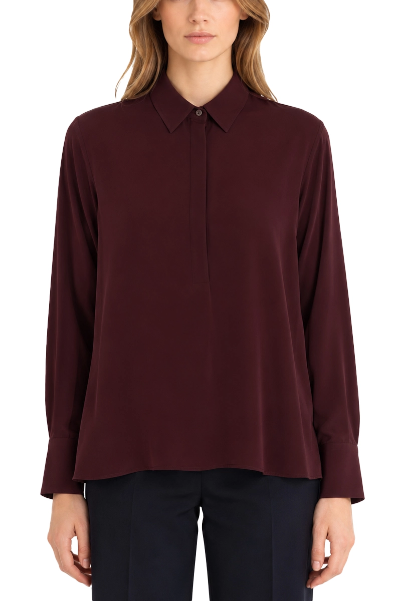 BLUSA CON COLLETTO CLASSICO IN MISTO SETA DONNA BORDEAUX