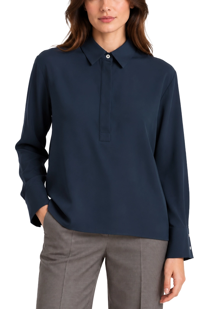 BLUSA CON COLLETTO CLASSICO IN MISTO SETA DONNA BLU