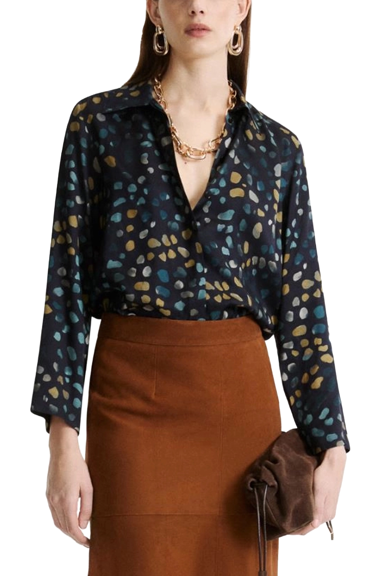 CAMICIA IN TWILL DI VISCOSA STAMPA FANTASIA DONNA BLU