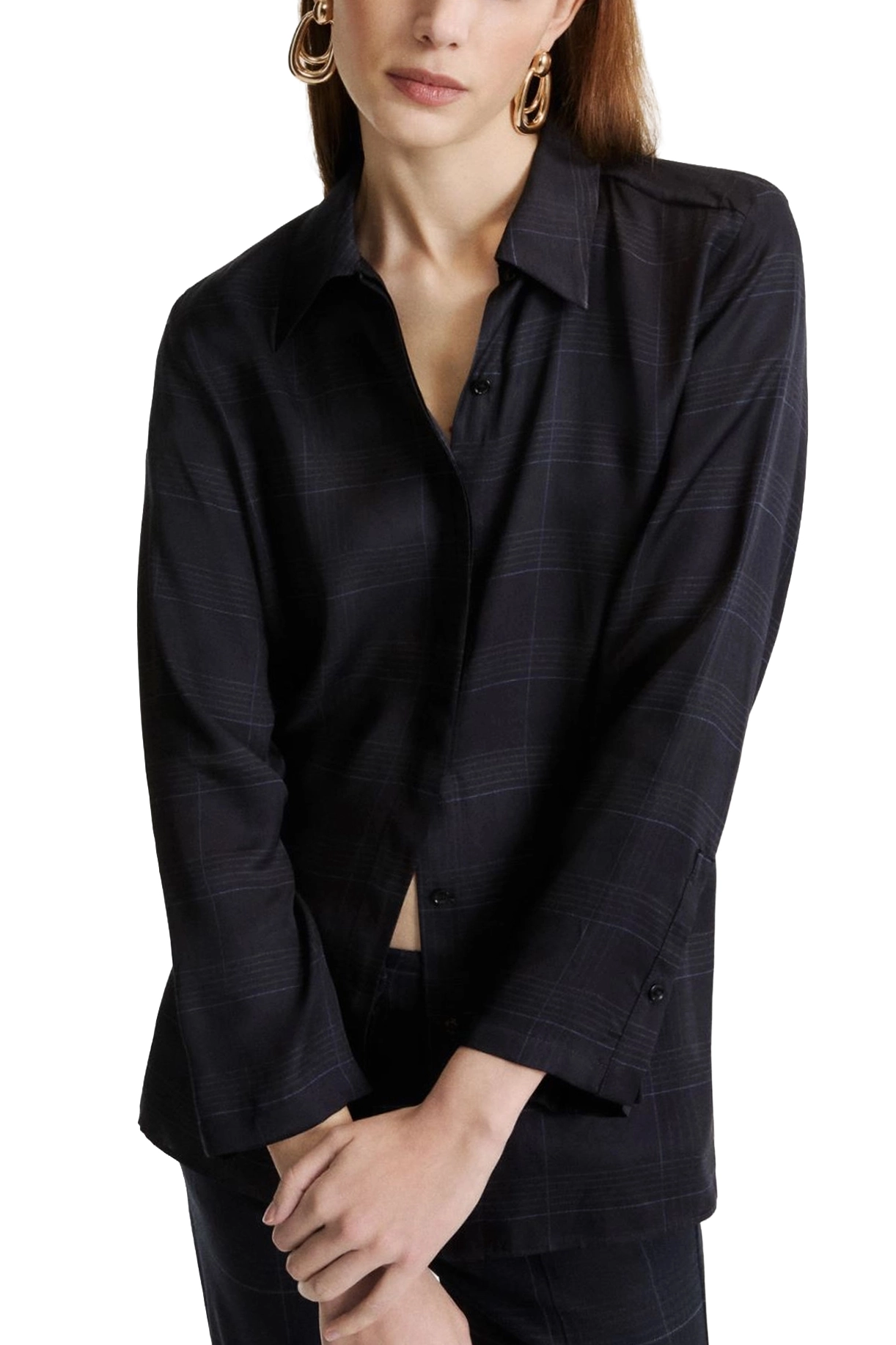 CAMICIA IN TWILL DI VISCOSA STAMPA RIGHE DONNA BLU