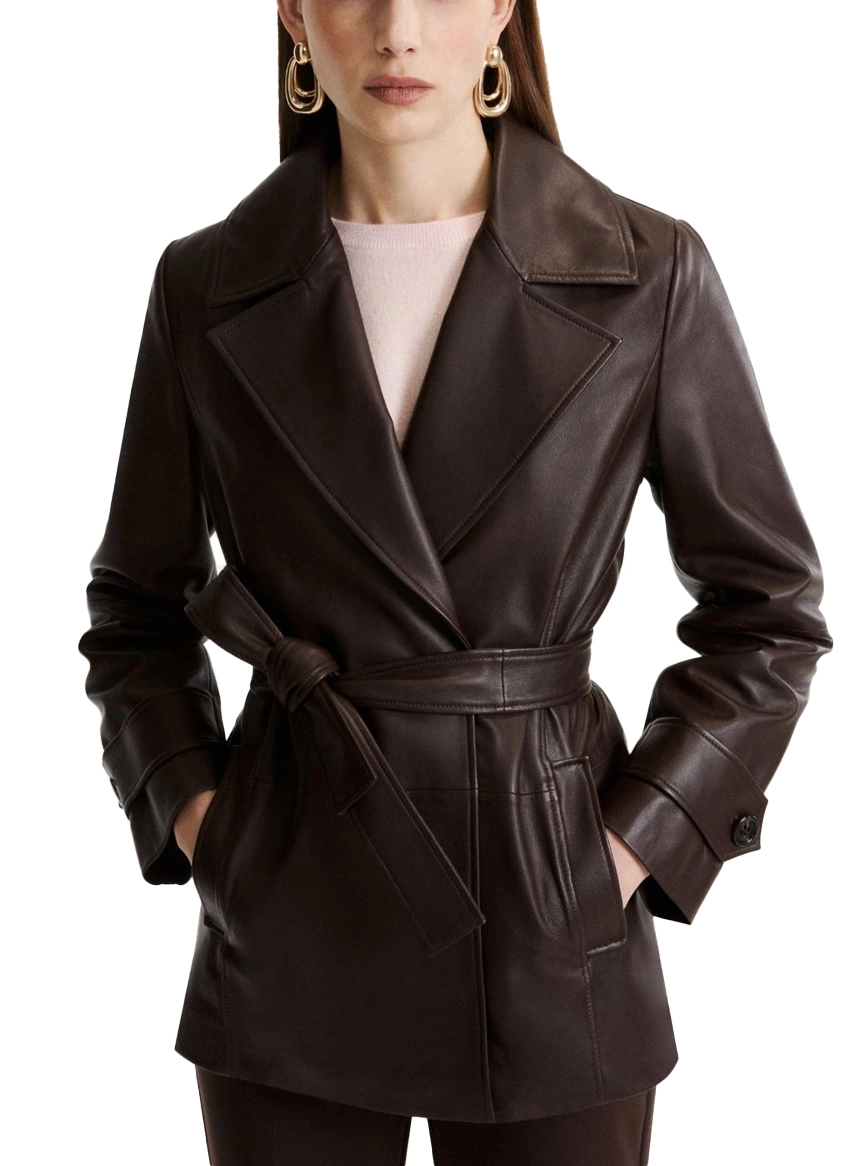 GIACCA IN PELLE IN NAPPA CON CINTURA COORDINATA DONNA MARRONE
