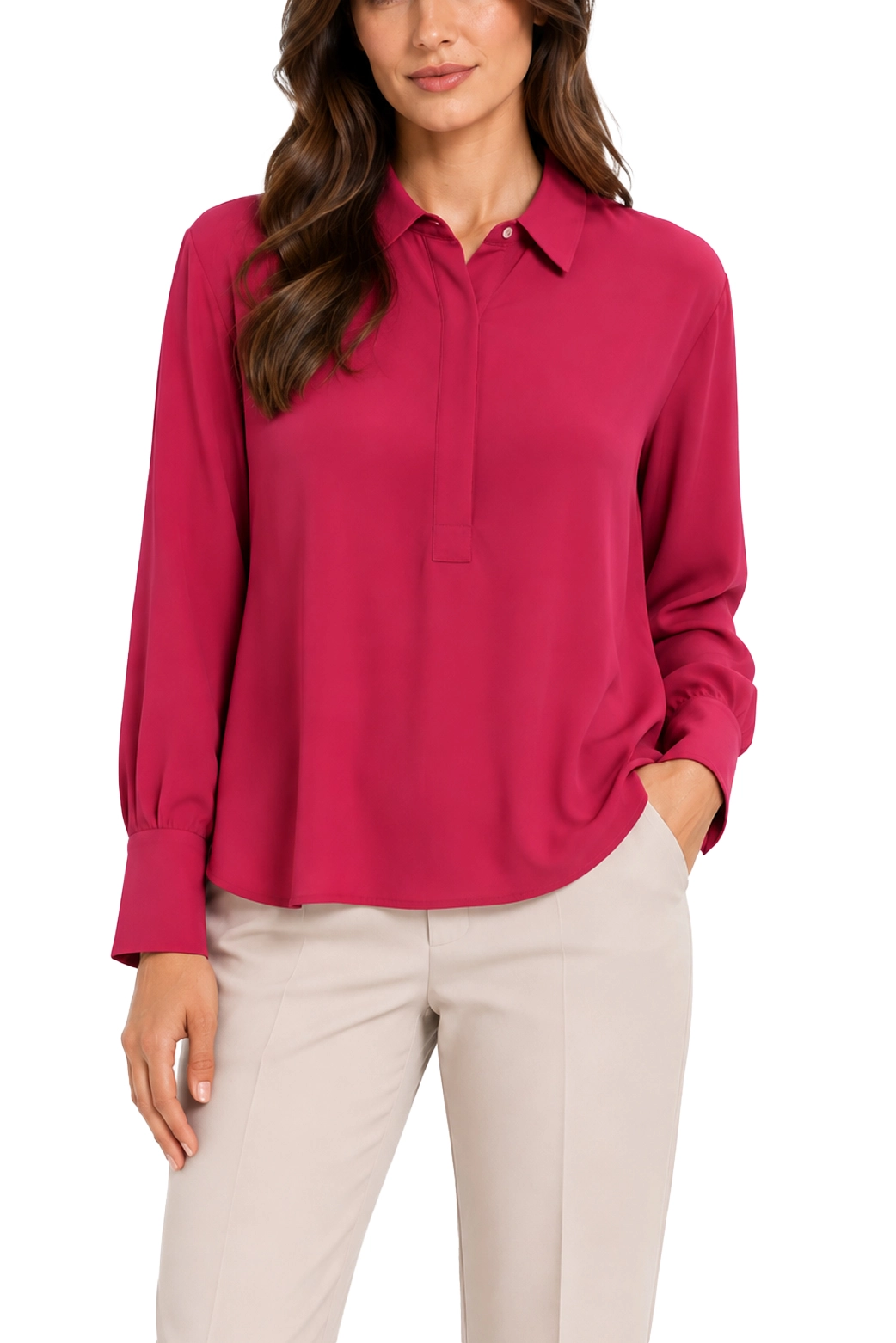 BLUSA CON COLLETTO CLASSICO IN MISTO SETA DONNA FUCSIA