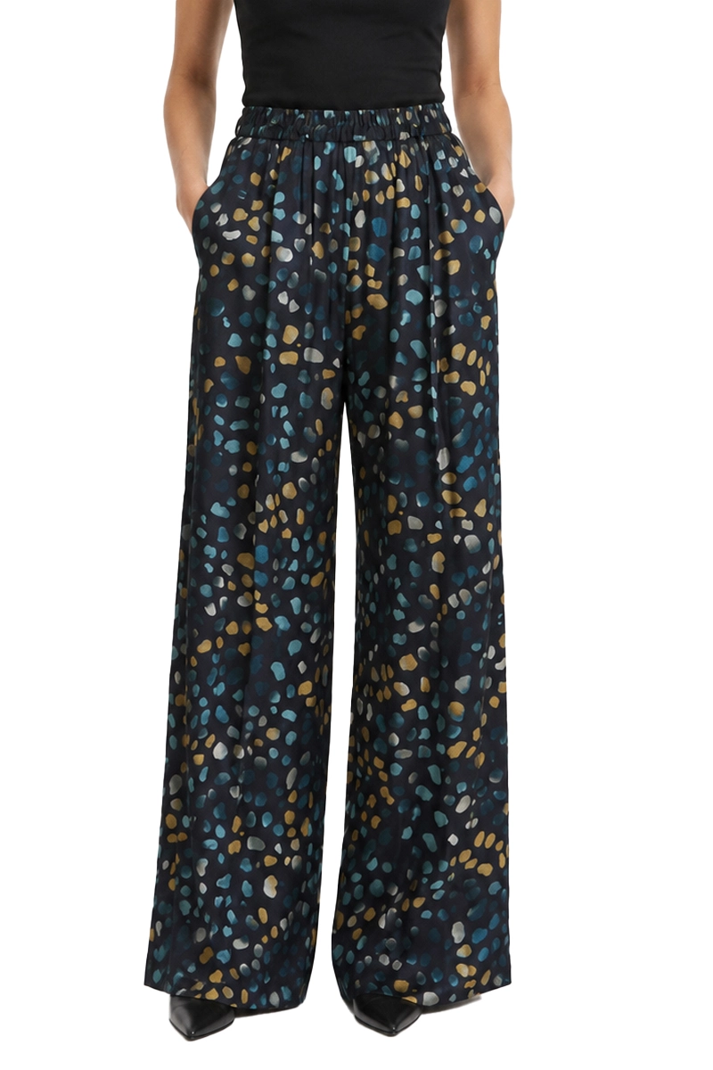 PANTALONE PALAZZO IN TWILL DI VISCOSA STAMPATO DONNA BLU