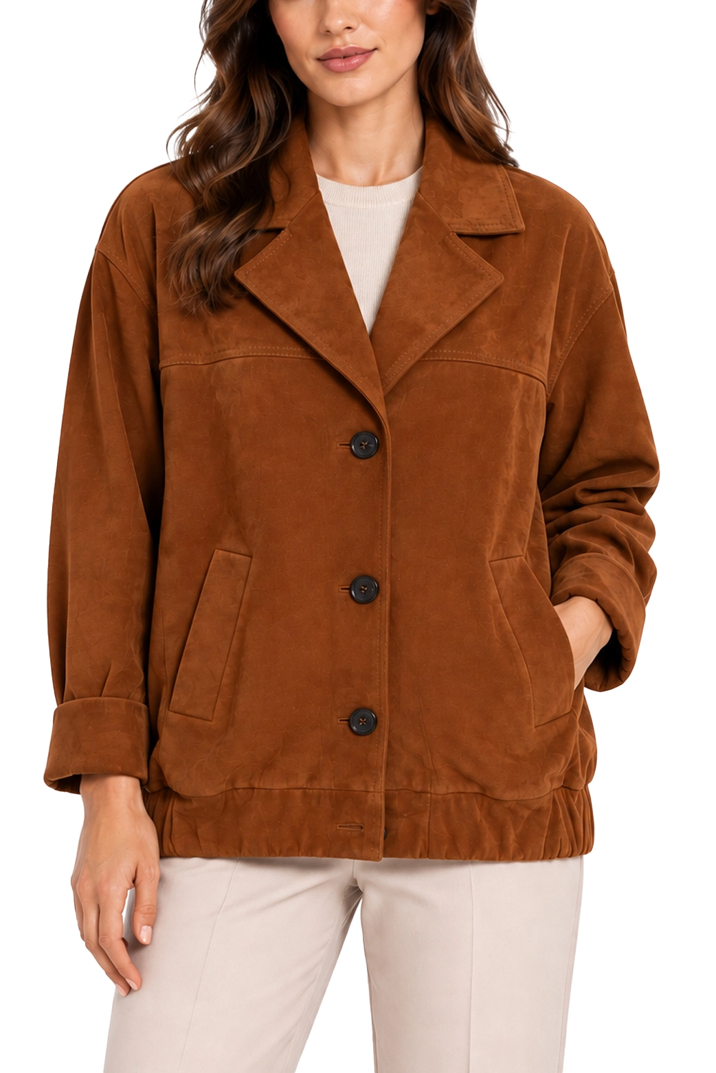GIACCA IN PELLE SCAMOSCIATA LINEA BOXY DONNA CUOIO