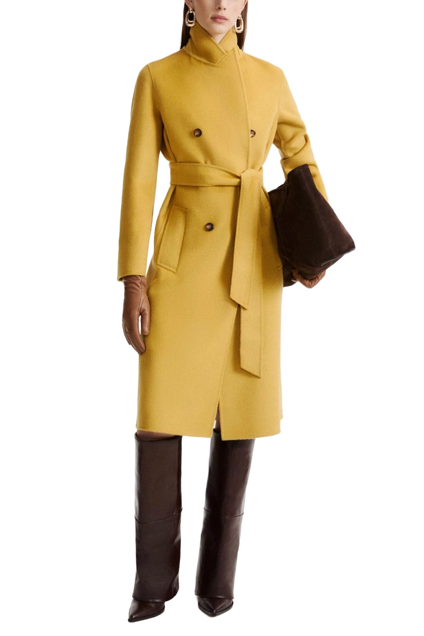 CAPPOTTO LUNGO DOPPIOPETTO IN PURA LANA CON CINTURA DONNA GIALLO