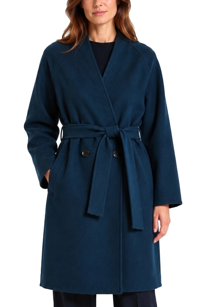 CAPPOTTO CORTO DOPPIOPETTO CON CINTURA DONNA BLU SCURO