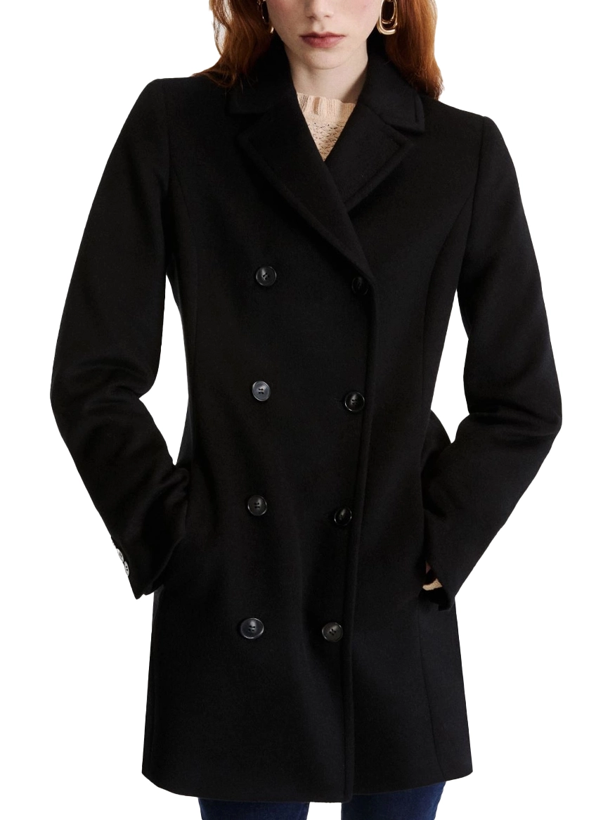 CAPPOTTO CORTO DOPPIOPETTO IN LANA E CASHMERE DONNA NERO