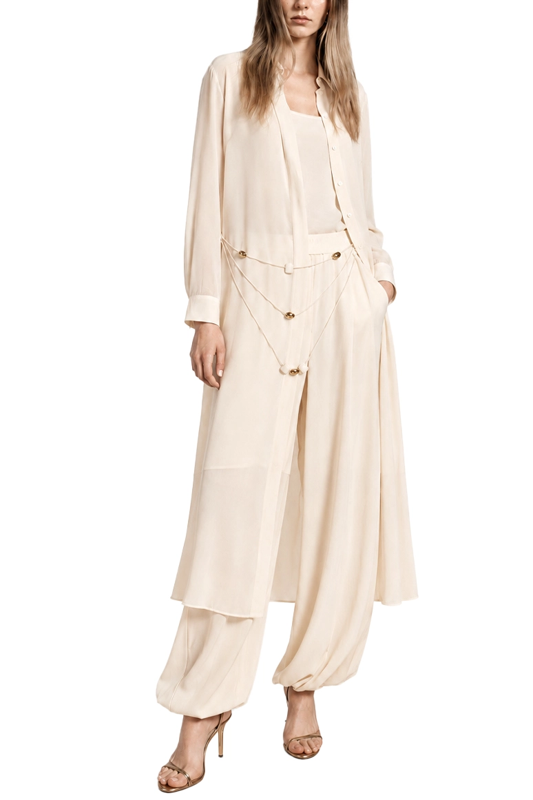 CAMICIA LUNGA IN GEORGETTE SEMITRASPARENTE CON COLLANA MULTIGIRODONNA BIANCO