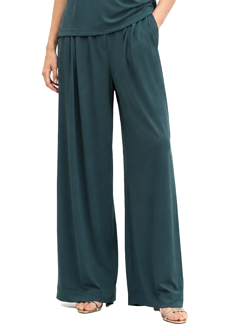 PANTALONI PALAZZO IN JERSEY  CON PIEGA STIRATA E BOTTONE A VISTA DONNA BLU