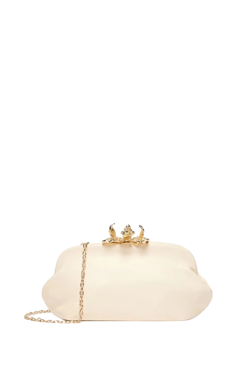 POCHETTE PICCOLA CON FIORE IN METALLO DONNA AVORIO