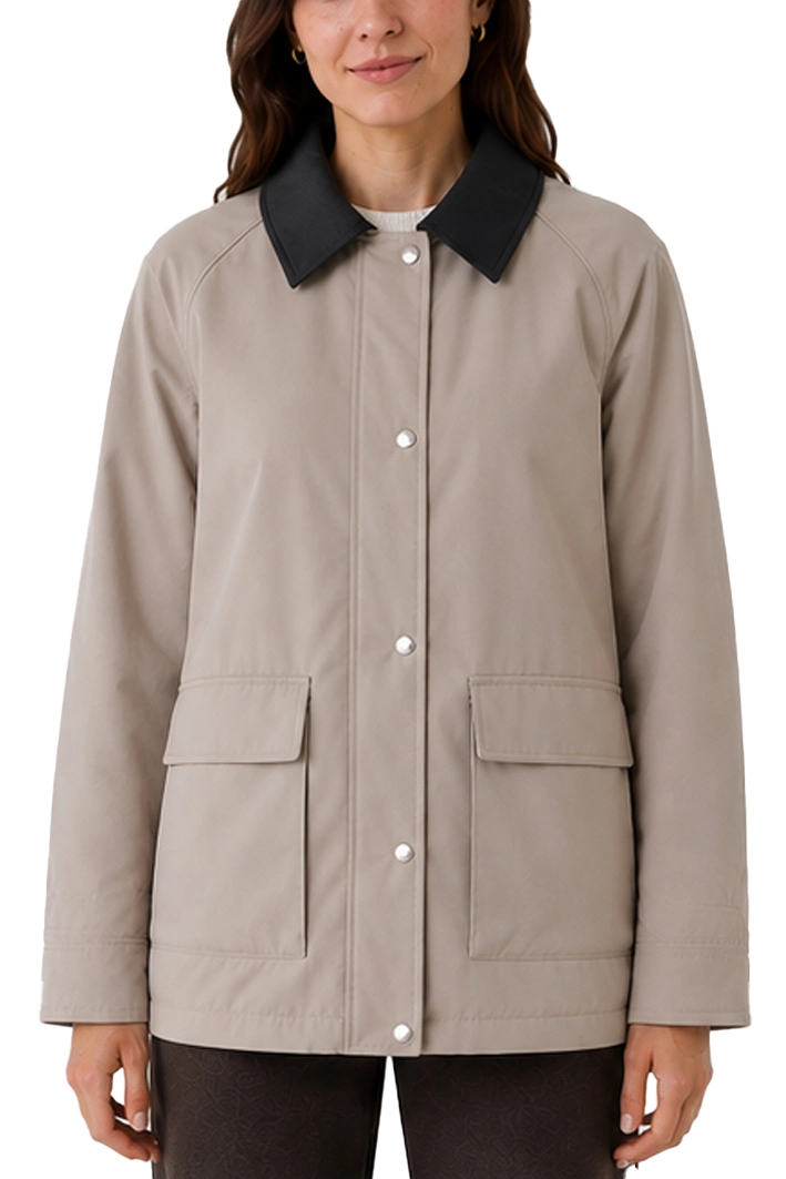 GIACCA IMPERMEABILE IN GABARDINA ANTIGOCCIA CON DETTAGLI IN FLANELLA DONNA BEIGE