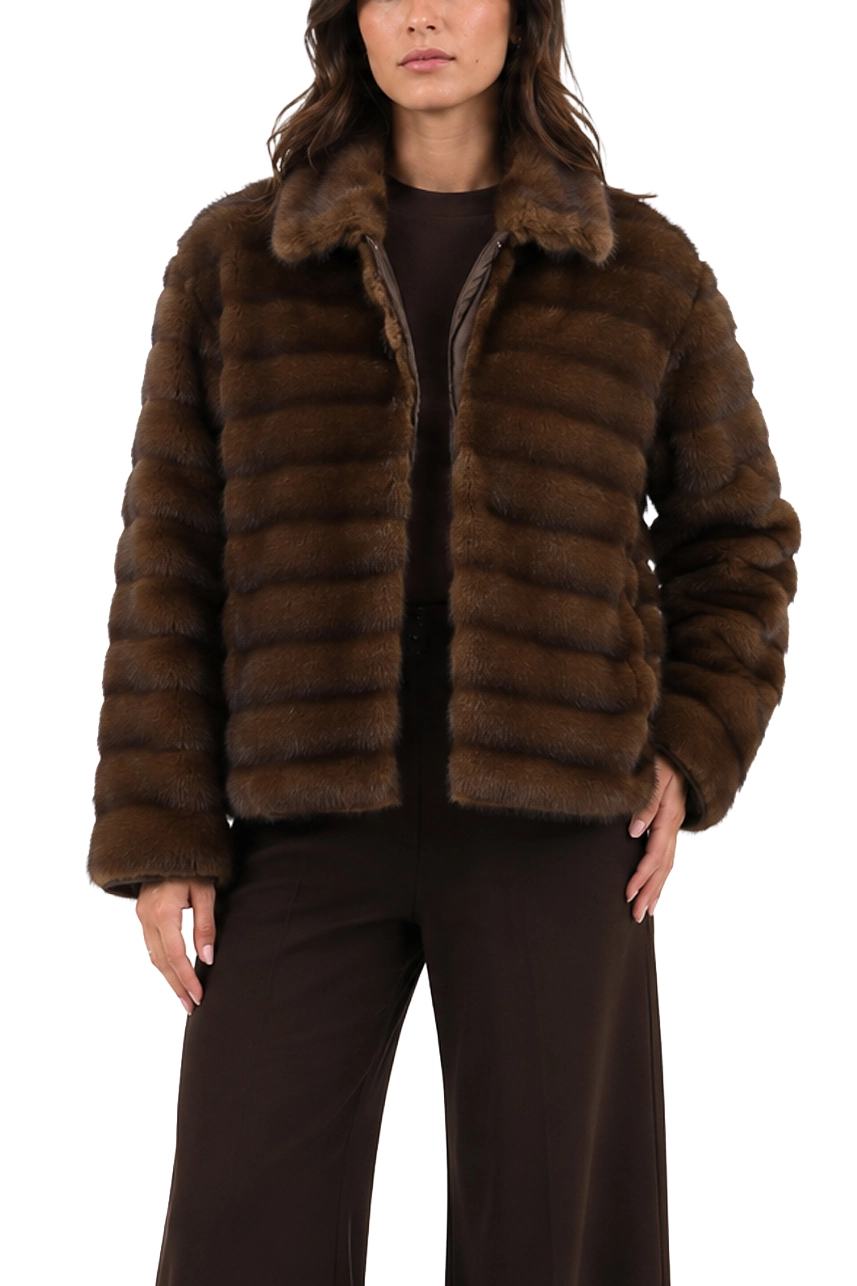 GIACCA IN ECO-PELLICCIA CON FODERA IN TESSUTO TECNICO DONNA MARRONE
