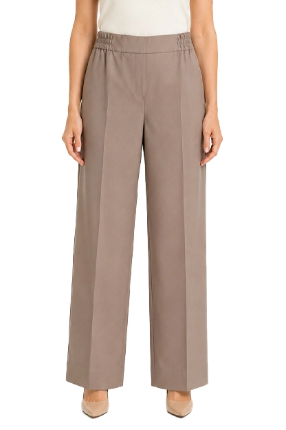PANTALONI PALAZZO IN FLANELLA DI MISTO VISCOSA CON INSERTO ELASTICO DONNA BEIGE