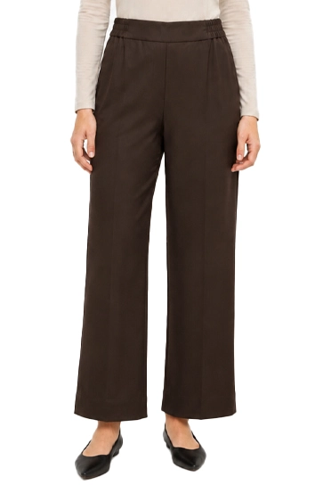 PANTALONI PALAZZO IN FLANELLA DI MISTO VISCOSA CON INSERTO ELASTICO DONNA MARRONE