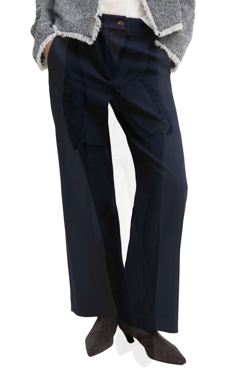 PANTALONE PALAZZO IN TESSUTO DIAGONALE E CHIUSURA ASIMMETRICA DONNA BLU