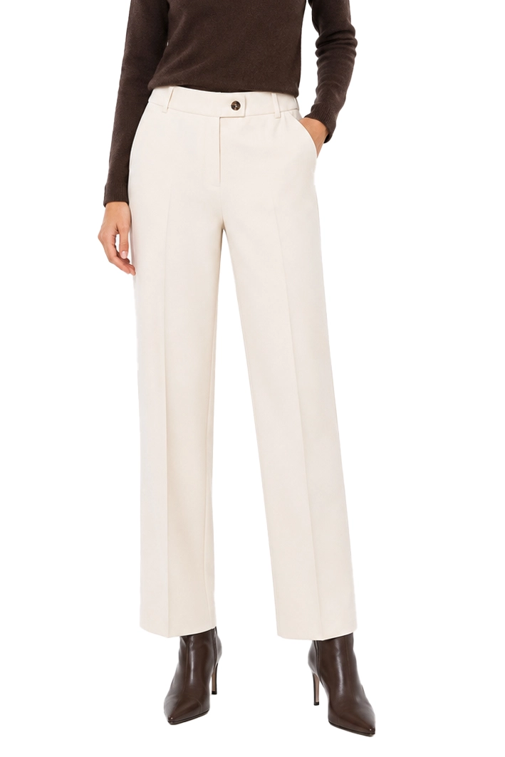 PANTALONE PALAZZO IN TESSUTO DIAGONALE E CHIUSURA ASIMMETRICA DONNA AVORIO