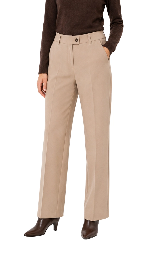 PANTALONE PALAZZO IN TESSUTO DIAGONALE E CHIUSURA ASIMMETRICA DONNA BEIGE