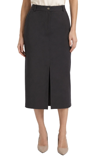 GONNA IN TESSUTO DIAGONALE STRETCH CON SPACCHI CENTRALI DONNA MARRONE