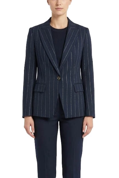 BLAZER MONOPETTO IN MISTO VISCOSA CON FILO LAMÉ DONNA BLU