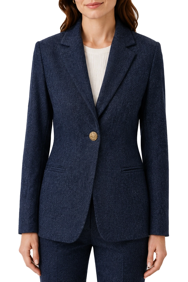 BLAZER MONOPETTO IN CINIGLIA STRETCH CON PINCE DONNA NAVY
