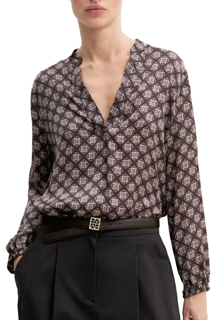 BLUSA CON MANICHE A PALLONCINO E FONDO ASIMMETRICO DONNA MARRONE