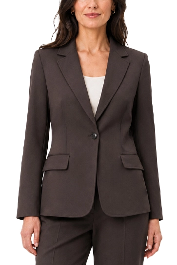 BLAZER MONOPETTO IN JERSEY STRETCH LAVORATO A PUNTO MILANO DONNA MARRONE