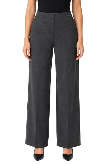 PANTALONI PALAZZO IN JERSEY STRETCH CON CHIUSURA BOTTONE A PRESSIONE DONNA GRIGIO