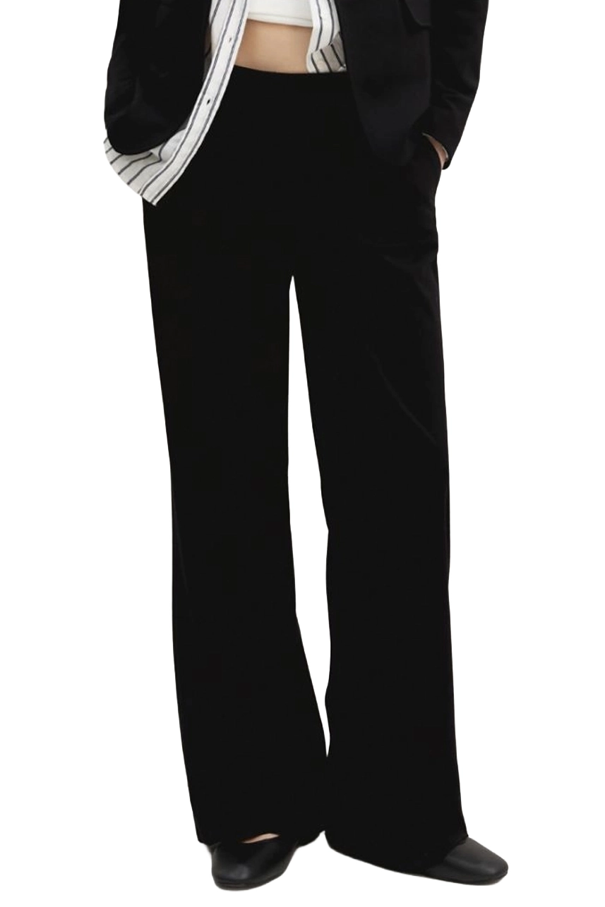 PANTALONI PALAZZO IN JERSEY STRETCH CON CHIUSURA BOTTONE A PRESSIONE DONNA NERO