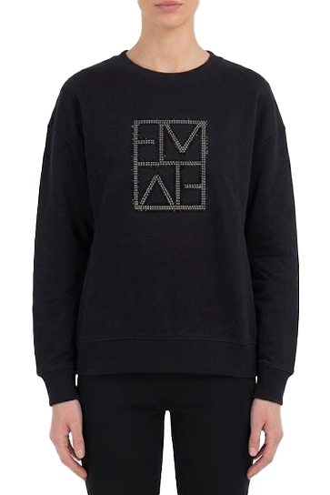 FELPA IN MISTO COTONE CON LOGO E DECORAZIONI CON CRISTALLI E GLITTER DONNA NERO