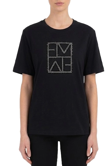 T-SHIRT MANICA CORTA IN COTONE CON LOGO FRONTALE RICAMATO DONNA NERO