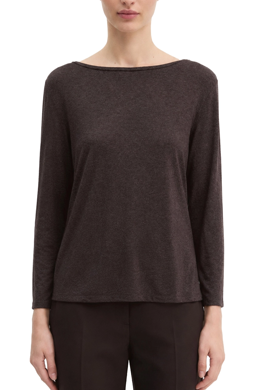T-SHIRT MANICA TRE QUARTI IN JERSEY DI VISCOSA STRETCH E SCOLLO STONDATO DONNAMARRONE