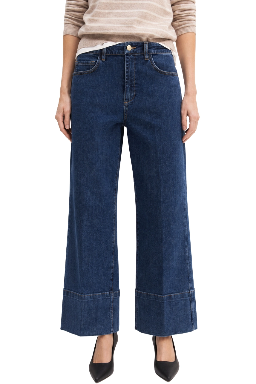 JEANS CROPPEDI IN DENIM DI COTONE STRETCH CON ORLO ALTO IMPUNTATO DONNA BLU
