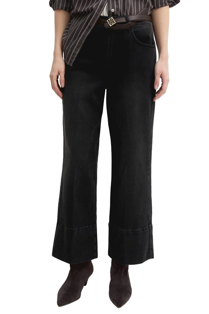 JEANS CROPPEDI IN DENIM DI COTONE STRETCH CON ORLO ALTO IMPUNTATO DONNA NERO