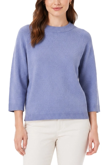 MAGLIA GIROCOLLO IN FILATO DI LANA E CASHMERE CON MANICHE A TRE QUARTI DONNA VIOLA