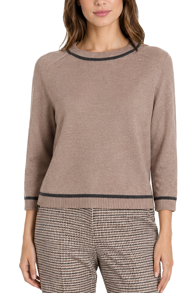 MAGLIA GIROCOLLO IN FILATO DI LANA E CASHMERE CON MANICHE A TRE QUARTI DONNA BEIGE