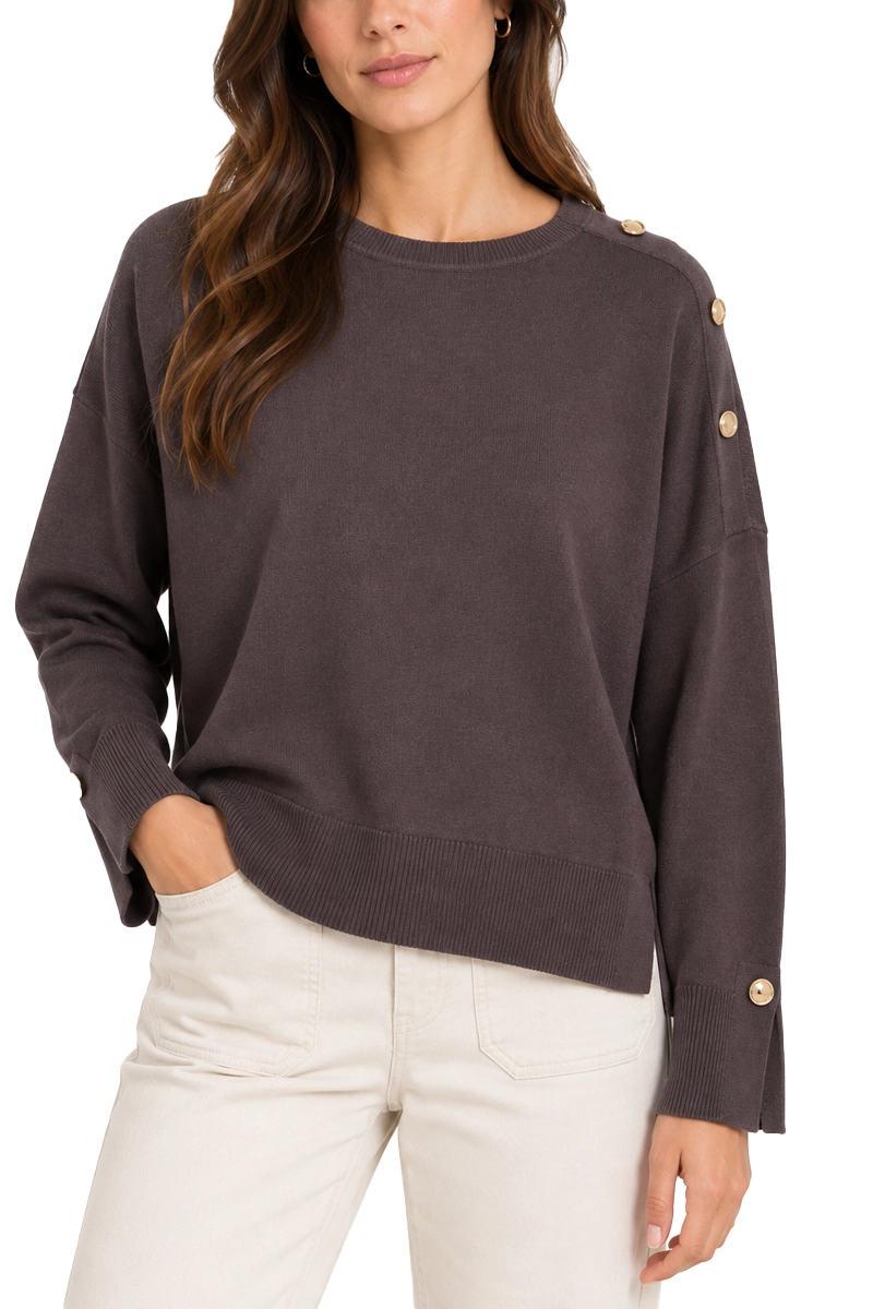 MAGLIA DONNA IN VISCOSA STRETCH CON BOTTONI DORATI SULLA SPALLA DONNA MARRONE
