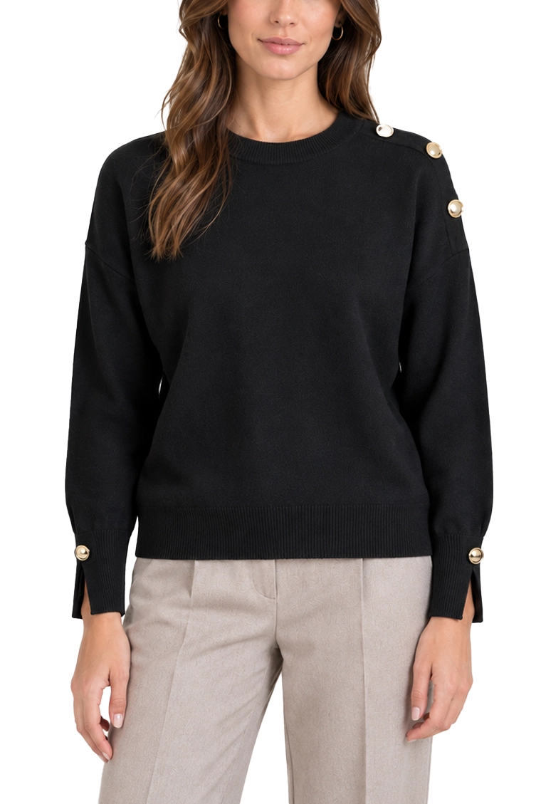 MAGLIA DONNA IN VISCOSA STRETCH CON BOTTONI DORATI SULLA SPALLA DONNA NERO