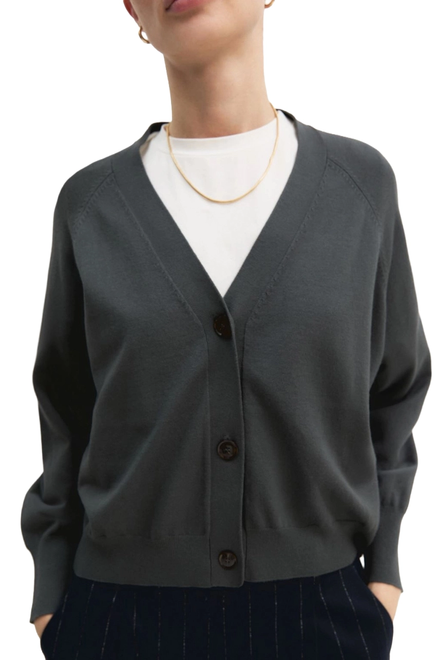 CARDIGAN IN VISCOSA STRETCH CON POLSINI E FONDO A COSTE DONNA GRIGIO