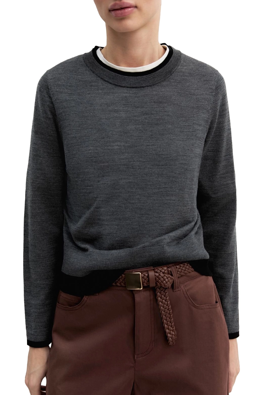 MAGLIA GIROCOLLO IN PURA LANA CON DETTAGLI A CONTRASTO SU COLLO E POLSI DONNA GRIGIO