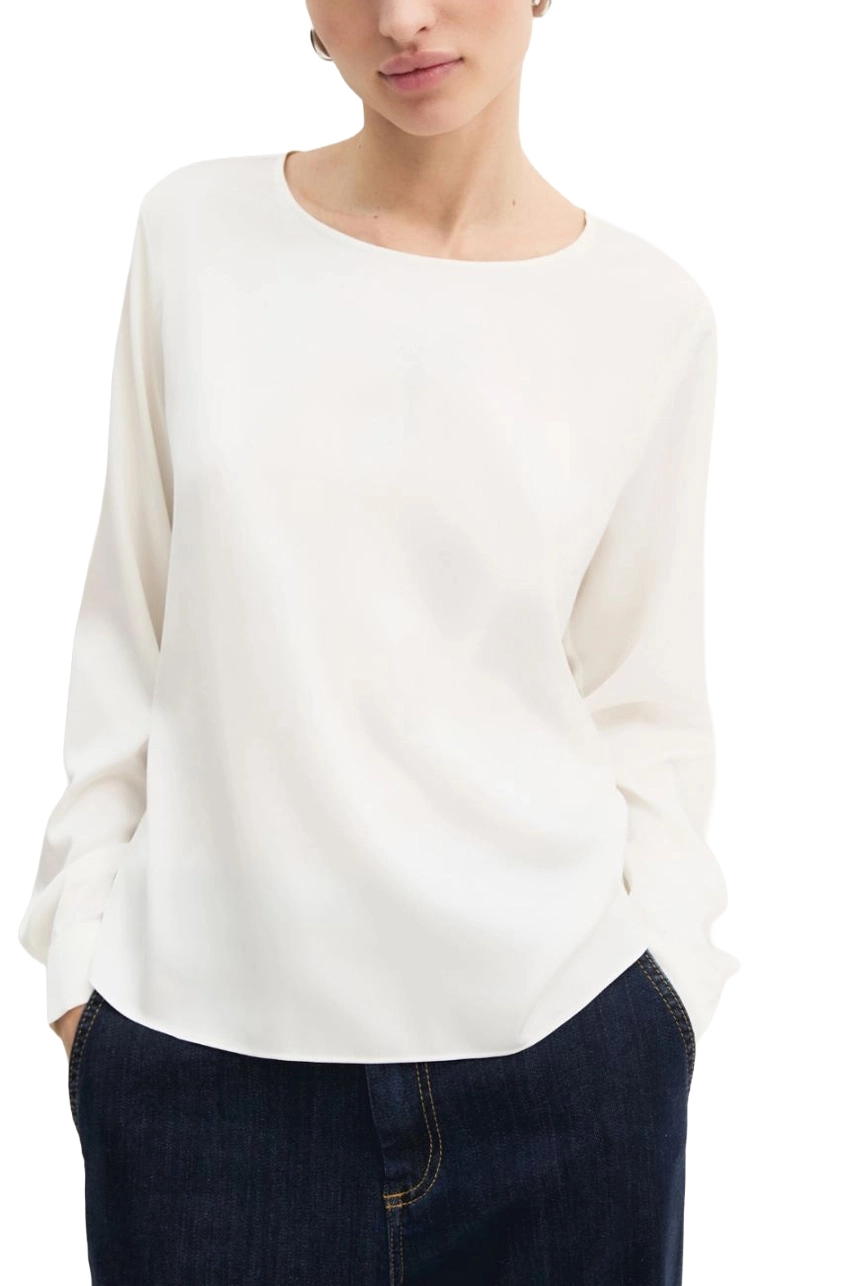 BLUSA IN RASO STRETCH CON SCOLLO A BARCHETTA DONNA AVORIO