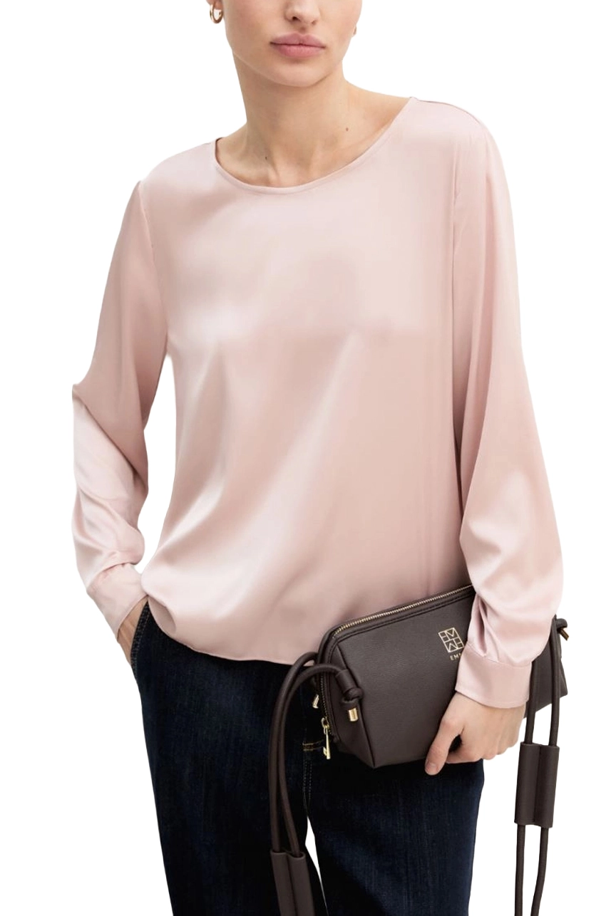 BLUSA IN RASO STRETCH CON SCOLLO A BARCHETTA DONNA ROSA