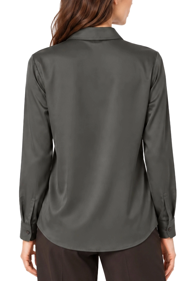 CAMICIA FLUIDA IN RASO LEGGERO STRETCH CON FONDO STONDATO DONNA VERDE SCURO
