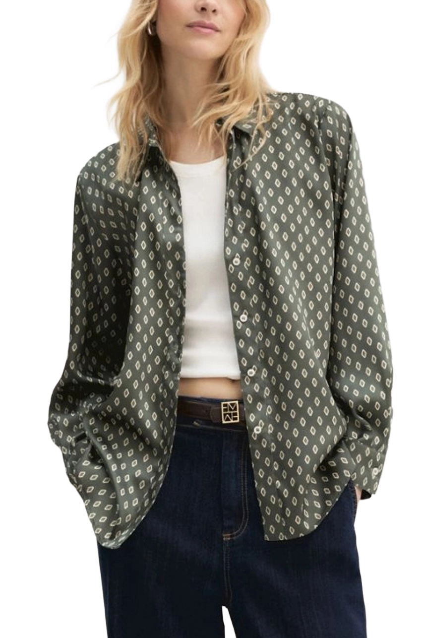 CAMICIA IN TWILL STAMPATO CON COLO A POLO DONNA VERDE