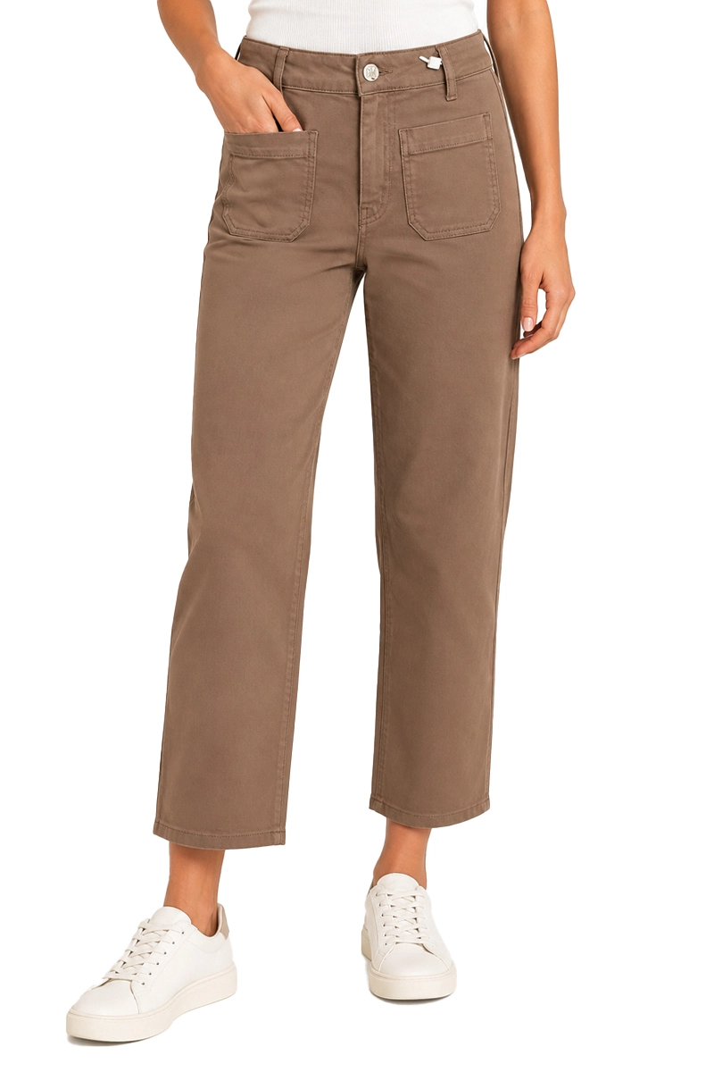 PANTALONI PALAZZO IN GABARDINA STRETCH CON TASCHE APPLICATE DONNA MARRONE