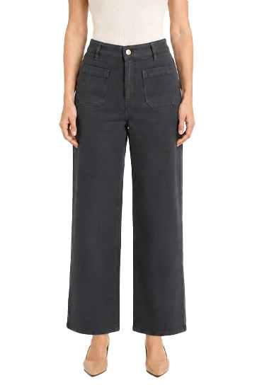 PANTALONI PALAZZO IN GABARDINA STRETCH CON TASCHE APPLICATE DONNA GRIGIO SCURO