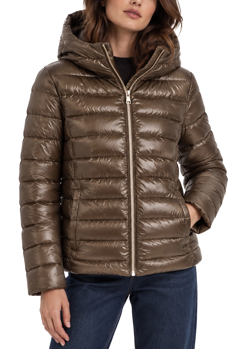 PIUMINO CORTO IN TESSUTO TECNICO ANTIGOCCIA DONNA BEIGE