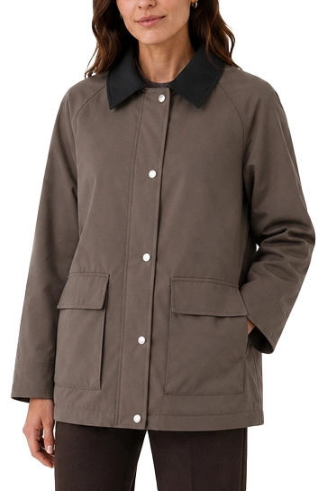 GIACCA IMPERMEABILE IN GABARDINA ANTIGOCCIA CON DETTAGLI IN FLANELLA DONNA TORTORA