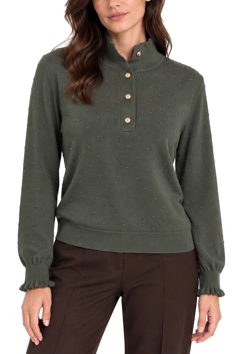 MAGLIA DOLCEVITA CON DETTAGLI A COSTINE E FANTASIA A POIS DONNA VERDE