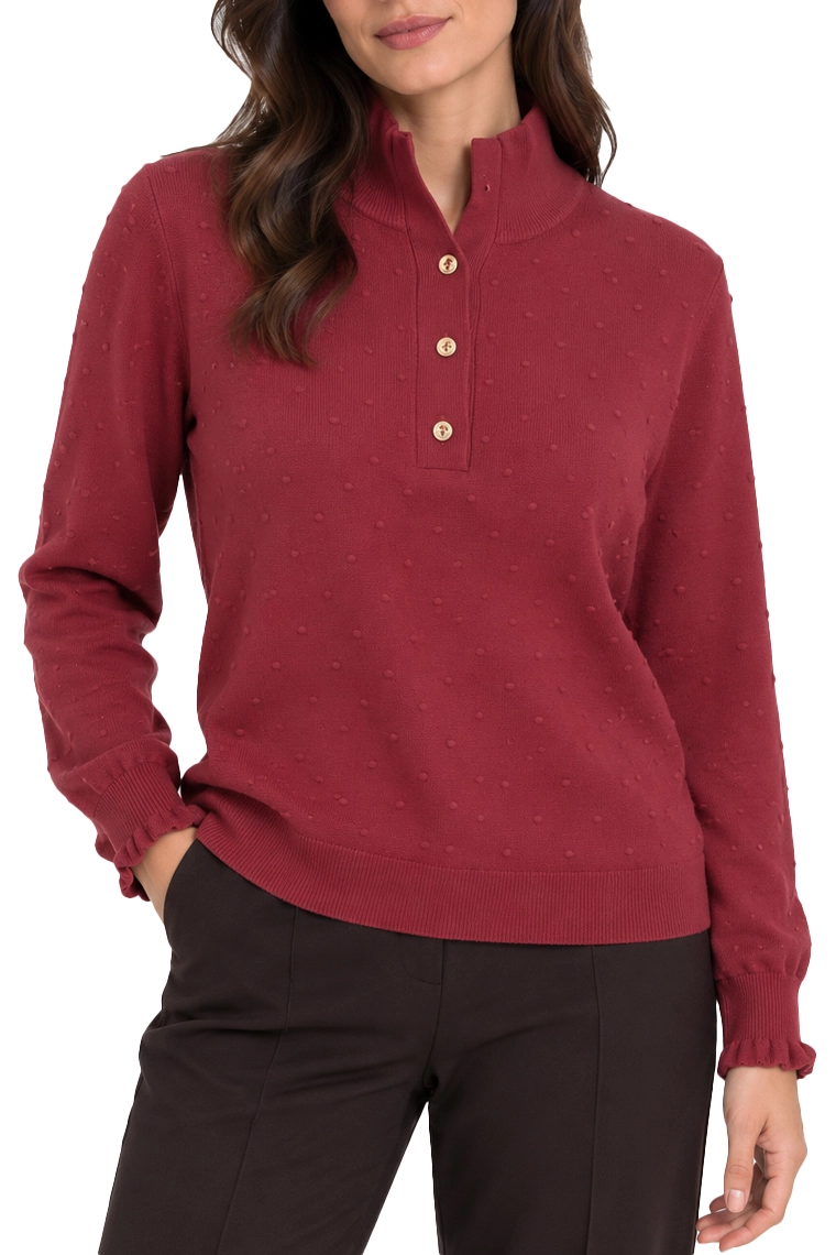 MAGLIA DOLCEVITA CON DETTAGLI A COSTINE E FANTASIA A POIS DONNA BORDEAUX